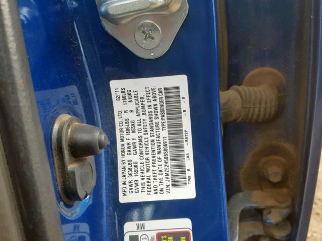 JHMZE2H50BS006911 - 2011 HONDA INSIGHT LX BLUE photo 10