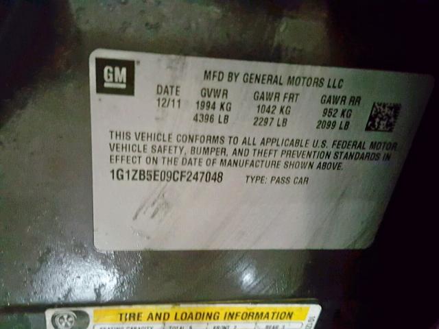 1G1ZB5E09CF247048 - 2012 CHEVROLET MALIBU LS Grau Foto 10