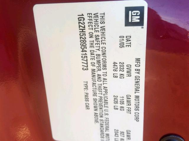 1G2ZH528954157773 - 2005 PONTIAC G6 GT RED photo 10