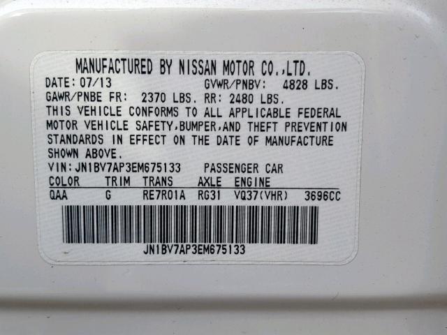 JN1BV7AP3EM675133 - 2014 INFINITI Q50 BASE WHITE photo 10