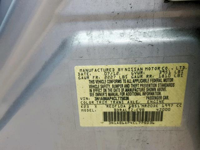 3N1AB6AP4CL775036 - 2012 NISSAN SENTRA 2.0 SILVER photo 10