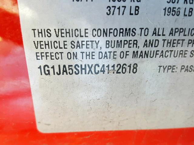 1G1JA5SHXC4112618 - 2012 CHEVROLET SONIC LS 红色 照片 10