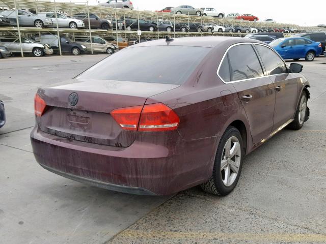 1VWBH7A3XDC083702 - 2013 VOLKSWAGEN PASSAT SE BURGUNDY photo 4