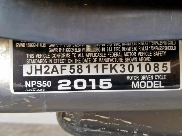 JH2AF5811FK301085 - 2015 HONDA NPS50 BLACK photo 10