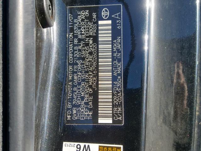 JTKDE167980260320 - 2008 SCION TC BLACK photo 10