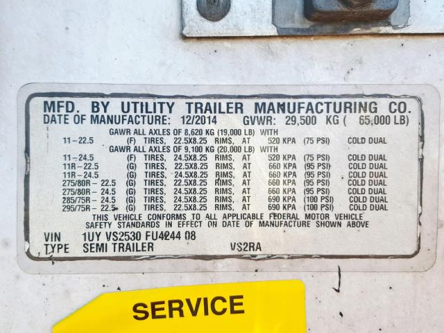 1UYVS2530FU424408 - 2015 UTILITY TRAILER WHITE photo 10