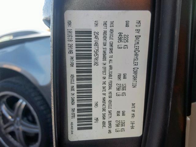 2D4FV48T75H570102 - 2005 DODGE MAGNUM SE GRAY photo 10