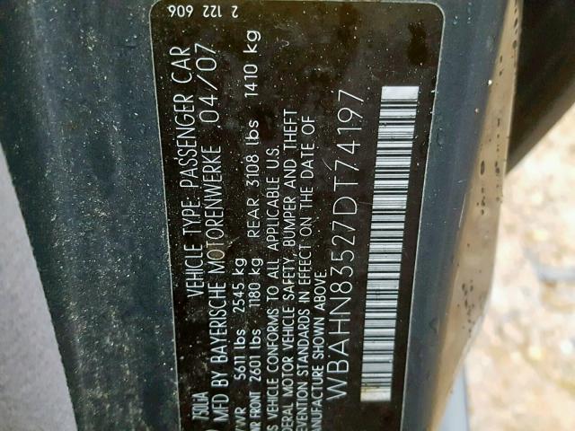 WBAHN83527DT74197 - 2007 BMW 750 GRAY photo 10