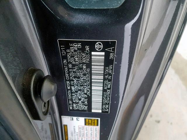 JTKJF5C7XC3035746 - 2012 TOYOTA SCION TC გრაფიტი ფოტო 10