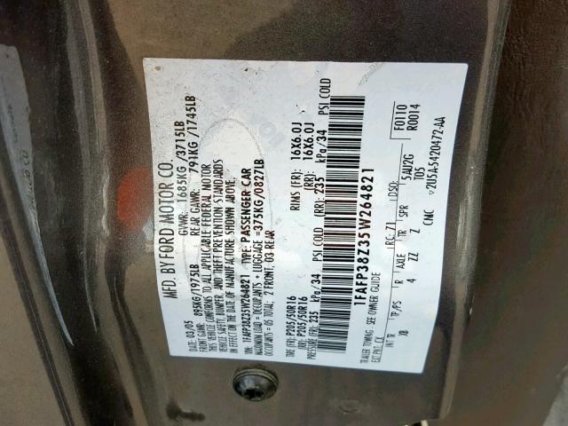 1FAFP38Z35W264821 - 2005 FORD FOCUS ZX4 GRAY photo 10