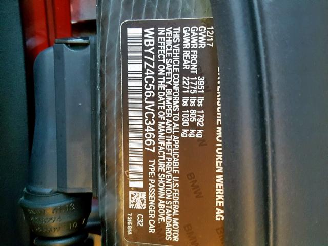 WBY7Z4C56JVC34667 - 2018 BMW I3 REX RED photo 10