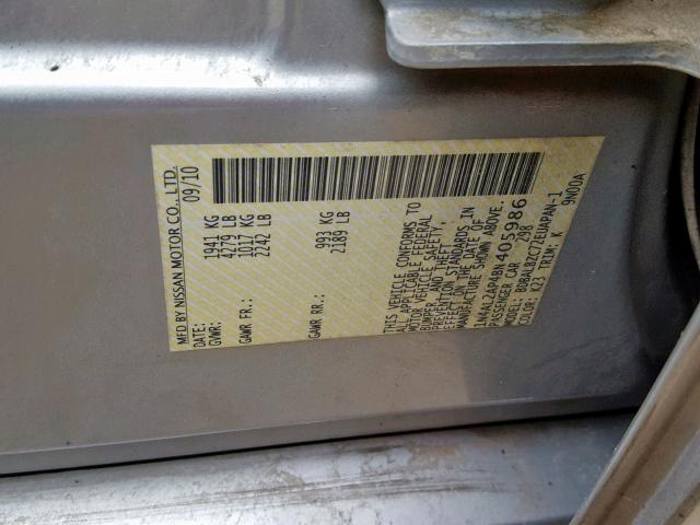 1N4AL2AP4BN405986 - 2011 NISSAN ALTIMA BAS SILVER photo 10