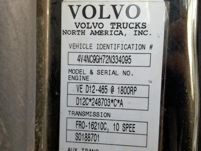 4V4NC9GH72N334095 - 2002 VOLVO VN VNL BLACK photo 10