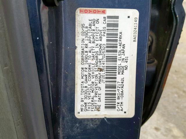 JT2EL56E4S7025323 - 1995 TOYOTA TERCEL DX BLUE photo 10