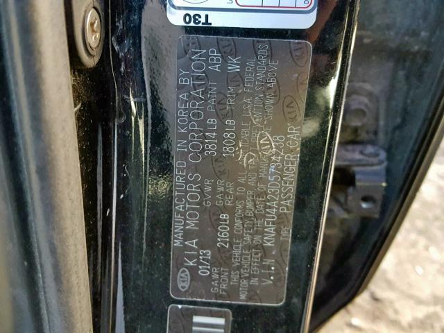 KNAFU4A23D5734238 - 2013 KIA FORTE EX BLACK photo 10