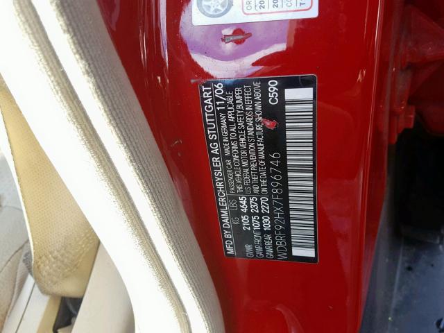 WDBRF92HX7F896746 - 2007 MERCEDES-BENZ C 280 4MAT RED photo 10