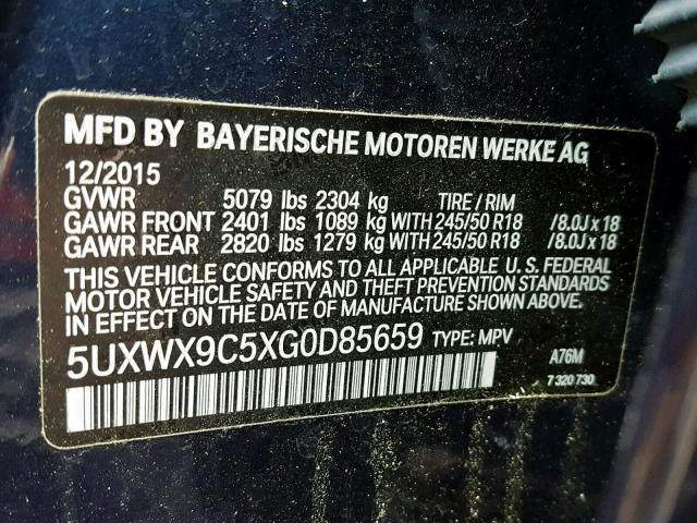 5UXWX9C5XG0D85659 - 2016 BMW X3 XDRIVE2 BLUE photo 10