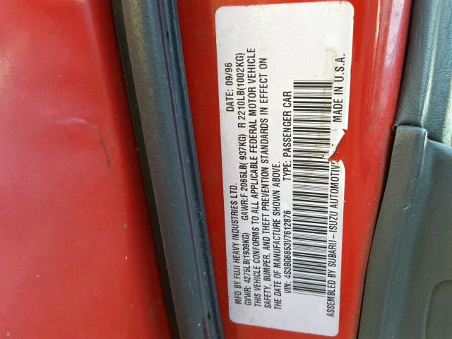 4S3BG6853V7612876 - 1997 SUBARU LEGACY OUT RED photo 10