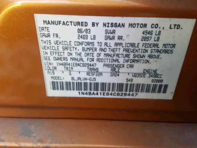 1N4BA41E84C829447 - 2004 NISSAN MAXIMA SE ORANGE photo 10