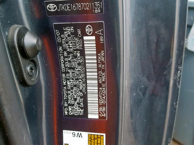 JTKDE167870211351 - 2007 TOYOTA SCION TC 蓝色 照片 10
