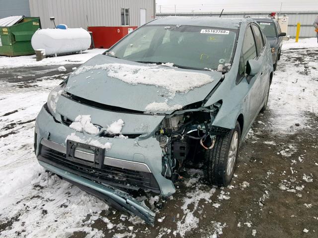 JTDKN3DP2E3051766 - 2014 TOYOTA PRIUS PLUG GREEN photo 2