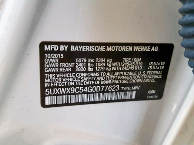 5UXWX9C54G0D77623 - 2016 BMW X3 XDRIVE2 WHITE photo 10