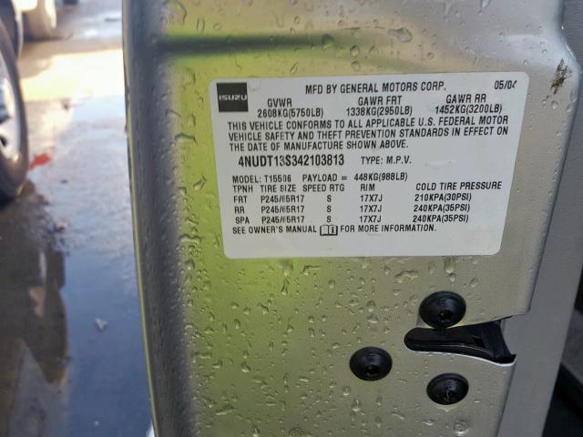 4NUDT13S342103813 - 2004 ISUZU ASCENDER S 银色 照片 10