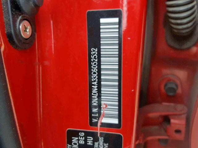 KNADN4A33C6052532 - 2012 KIA RIO EX RED photo 10