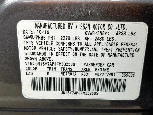 JN1BV7AP4FM332509 - 2015 INFINITI Q50 BASE GRAY photo 10