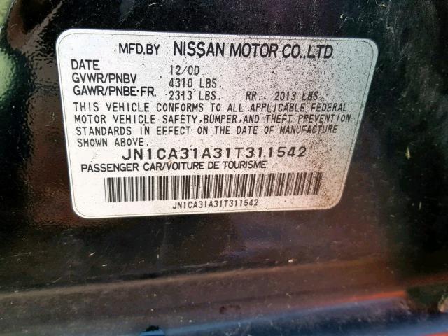 JN1CA31A31T311542 - 2001 NISSAN MAXIMA GXE BLACK photo 10