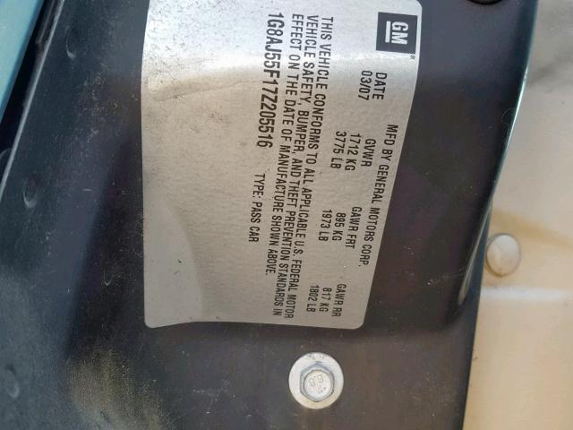 1G8AJ55F17Z205516 - 2007 SATURN ION LEVEL TEAL photo 10