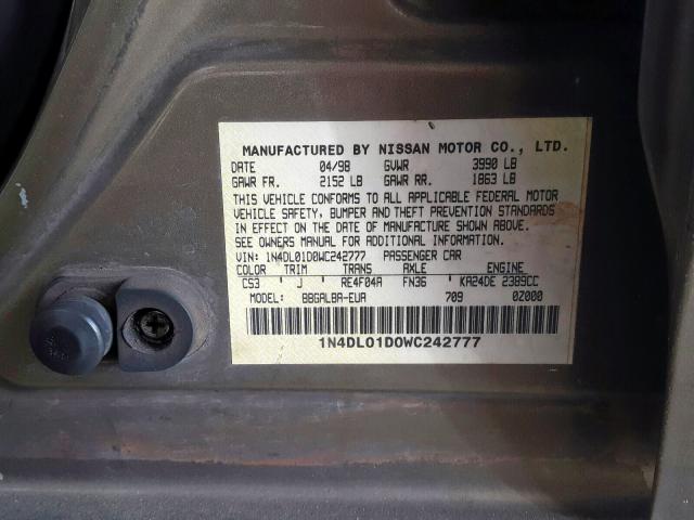 1N4DL01D0WC242777 - 1998 NISSAN ALTIMA XE BROWN photo 10