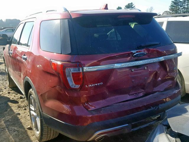 1FM5K8F8XHGA73919 - 2017 FORD EXPLORER L RED photo 3