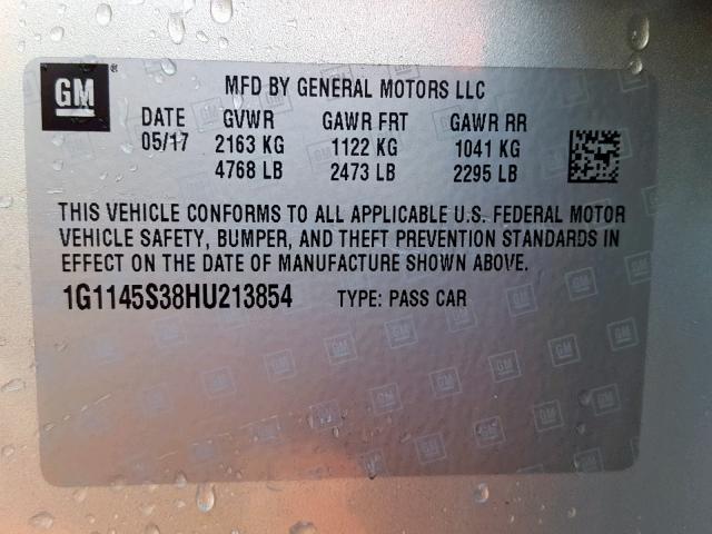 1G1145S38HU213854 - 2017 CHEVROLET IMPALA PRE SILVER photo 10