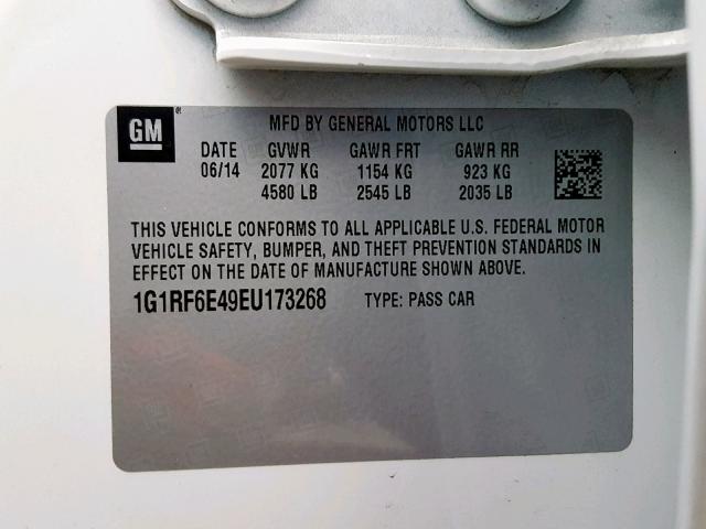 1G1RF6E49EU173268 - 2014 CHEVROLET VOLT WHITE photo 10