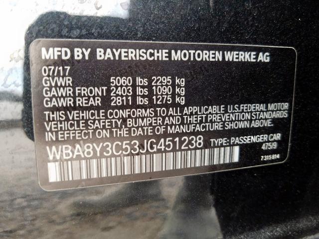 WBA8Y3C53JG451238 - 2018 BMW 340 XIGT BLACK photo 10