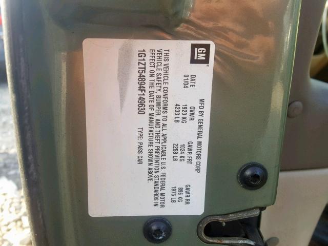 1G1ZT54894F149630 - 2004 CHEVROLET MALIBU LS GREEN photo 10