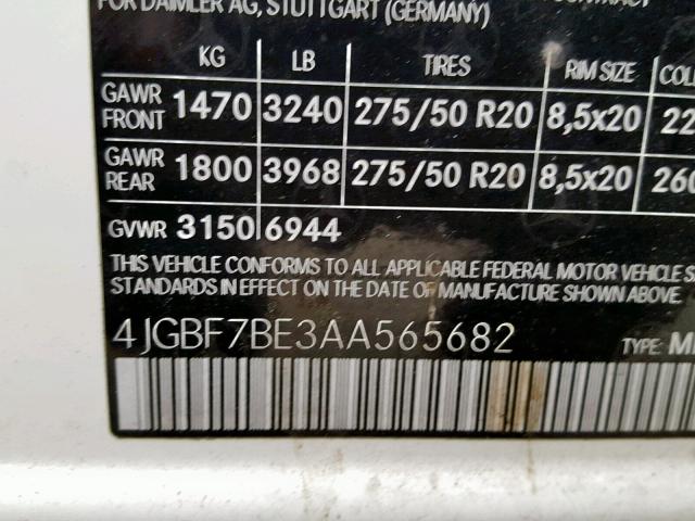 4JGBF7BE3AA565682 - 2010 MERCEDES-BENZ GL 450 4MA WHITE photo 10