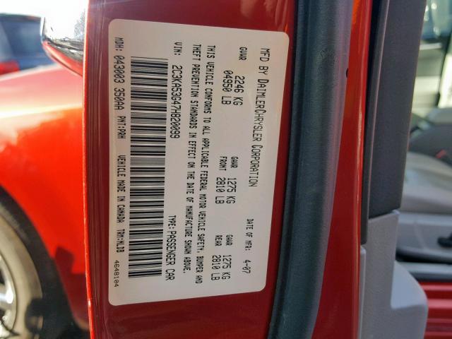 2C3KA53G47H820099 - 2007 CHRYSLER 300 TOURIN RED photo 10