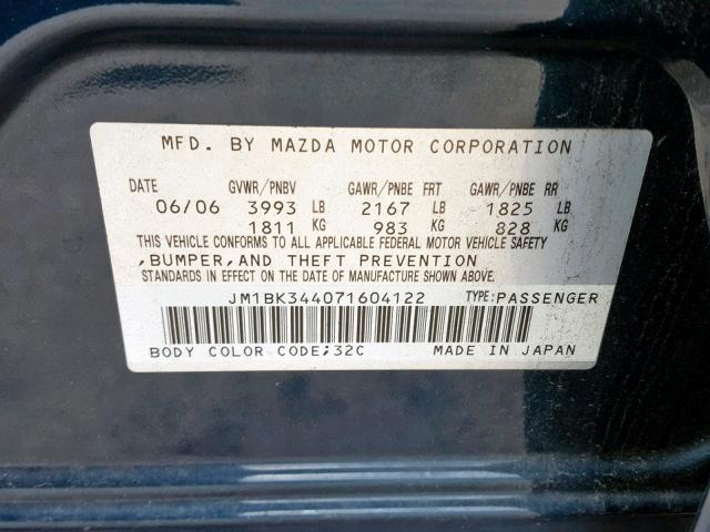 JM1BK344071604122 - 2007 MAZDA 3 HATCHBAC BLUE photo 10