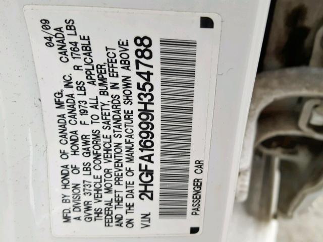 2HGFA16999H354788 - 2009 HONDA CIVIC EXL WHITE photo 10