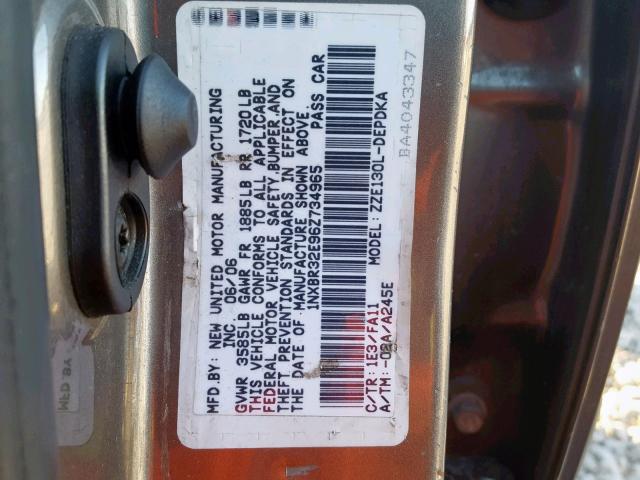 1NXBR32E96Z734965 - 2006 TOYOTA COROLLA CE GRAY photo 10