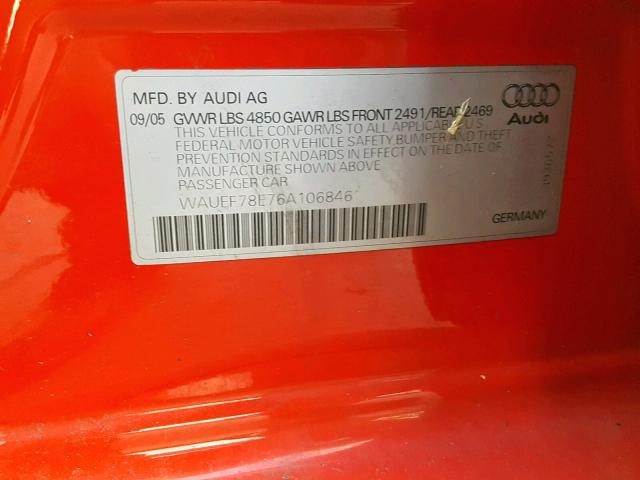 WAUEF78E76A106846 - 2006 AUDI A4 S-LINE RED photo 10