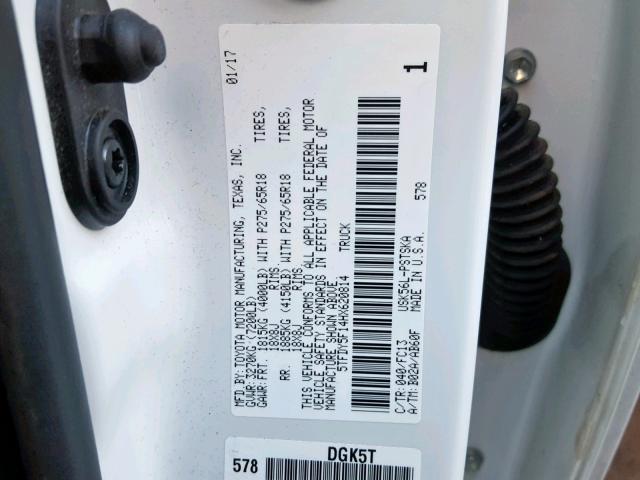 5TFDY5F14HX620814 - 2017 TOYOTA TUNDRA CRE WHITE photo 10