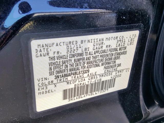 3N1AB6AP4BL673329 - 2011 NISSAN SENTRA 2.0 BLACK photo 10