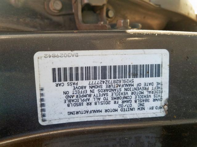 5Y2SL62873Z427777 - 2003 PONTIAC VIBE CHARCOAL photo 10