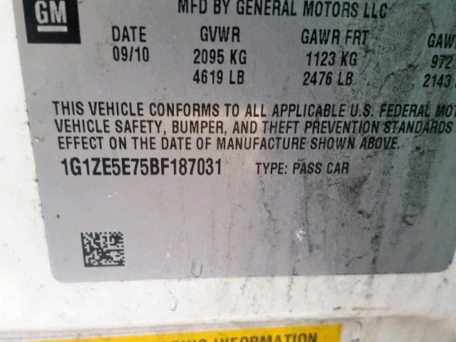 1G1ZE5E75BF187031 - 2011 CHEVROLET MALIBU LTZ თეთრი ფოტო 10