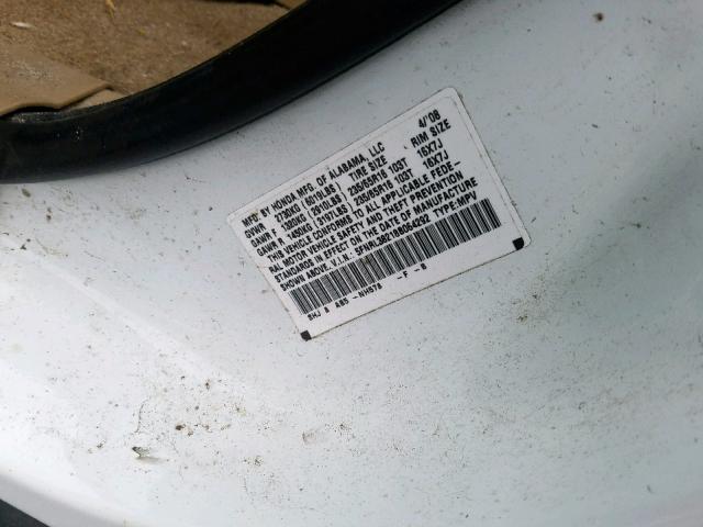 5FNRL38218B064292 - 2008 HONDA ODYSSEY LX WHITE photo 10