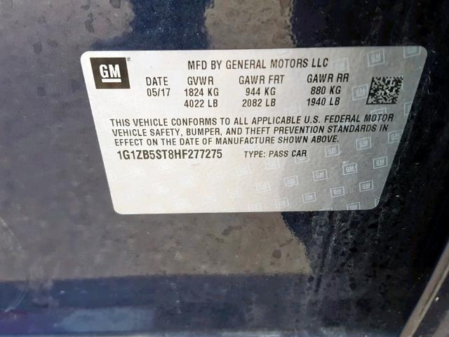 1G1ZB5ST8HF277275 - 2017 CHEVROLET MALIBU LS 蓝色 照片 10