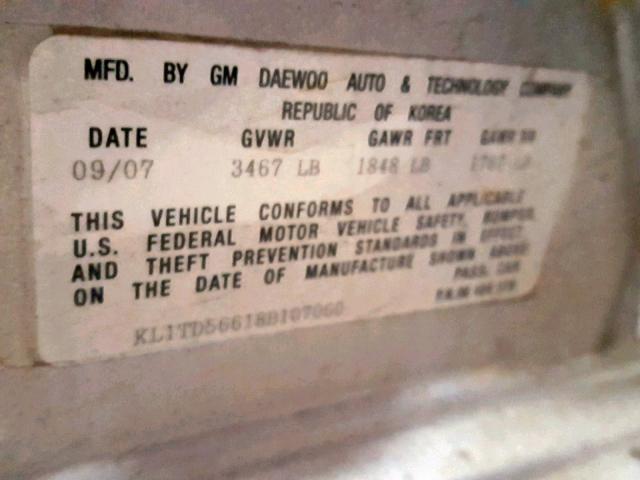 KL1TD56618B107060 - 2008 CHEVROLET AVEO BASE Gümüş foto 10